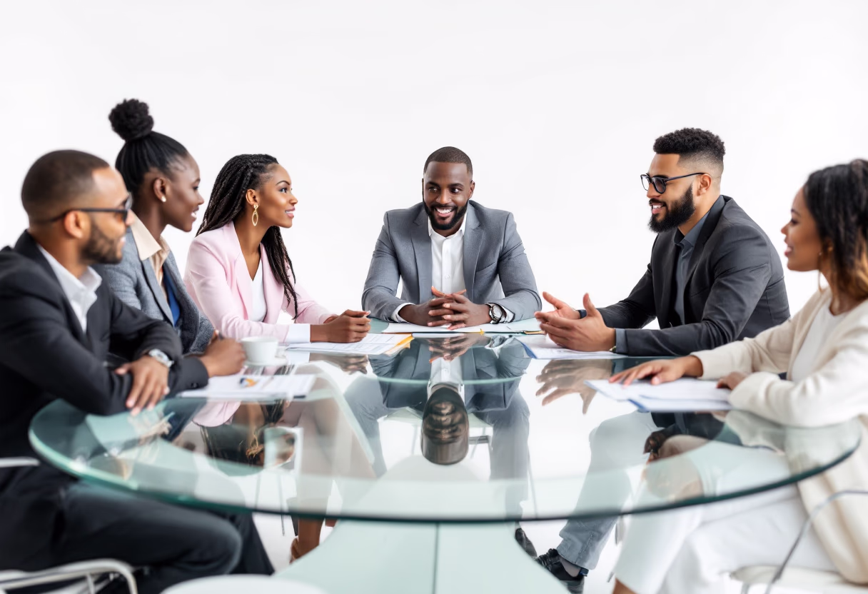 image of a diverse team in a meeting (for a edtech)